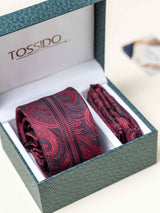 Maroon Paisley Necktie Gift - set - TOSSIDO