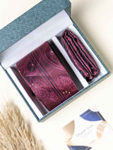 Maroon Paisley Necktie Gift - set - TOSSIDO