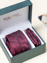 Maroon Paisley Necktie Gift - set - TOSSIDO