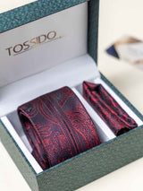 Maroon Paisley Necktie Gift - set - TOSSIDO