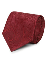 Maroon paisley necktie in woven microfiber, close-up