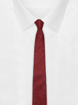 Maroon paisley necktie in woven microfiber, flat lay