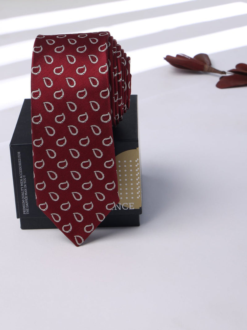 Maroon Paisley Skinny Necktie - TOSSIDO