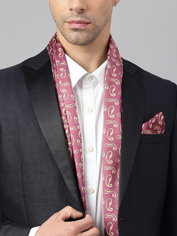 Maroon Paisley Stole & Pocket Square Set - TOSSIDO