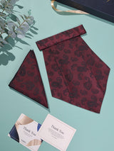 Maroon Paisley Woven Cravat & Pocket Square Set - TOSSIDO