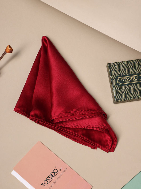 Maroon Solid Silk Pocket Square - TOSSIDO