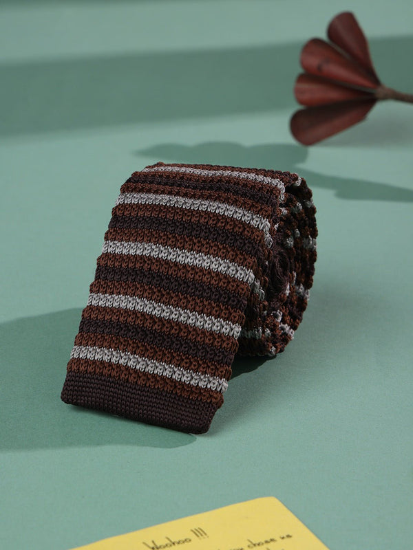 Maroon Stripe Knitted Necktie - TOSSIDO