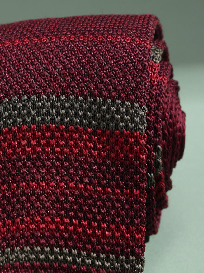 Maroon Stripe Knitted Necktie - TOSSIDO