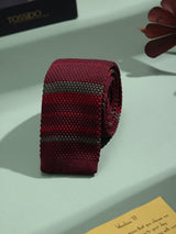 Maroon Stripe Knitted Necktie - TOSSIDO