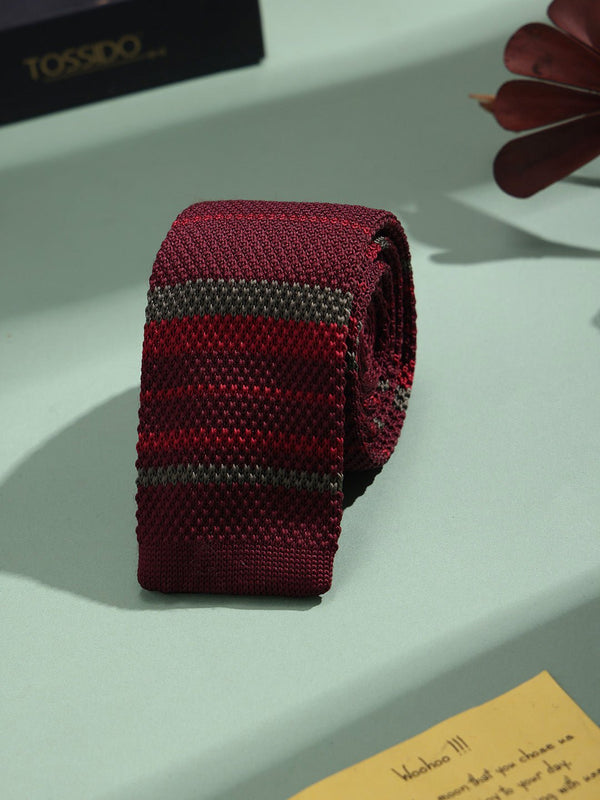 Maroon Stripe Knitted Necktie - TOSSIDO