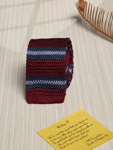 Maroon Stripe Silk Knitted Necktie - TOSSIDO