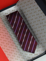 Maroon Stripe Woven Silk Necktie - TOSSIDO