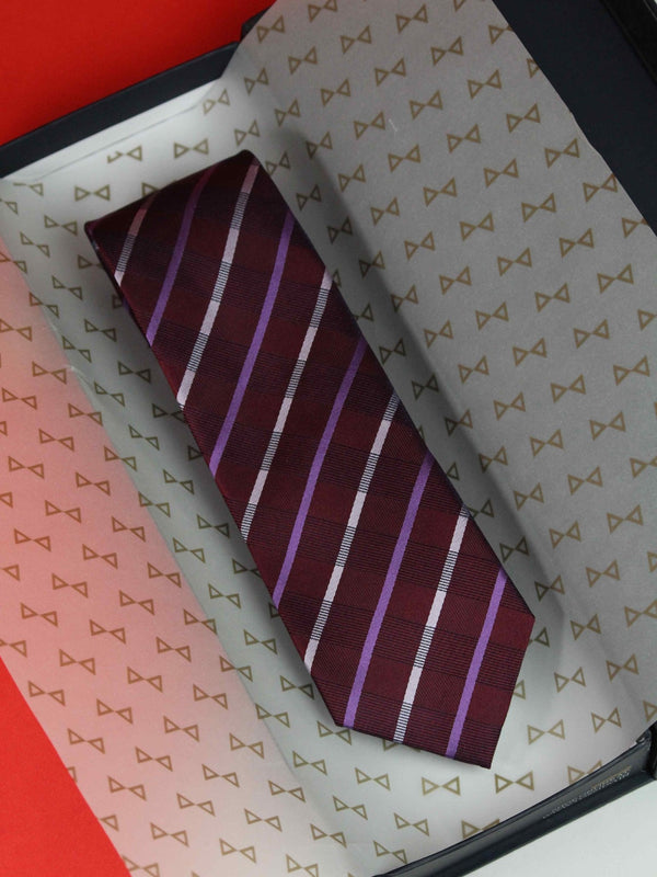 Maroon Stripe Woven Silk Necktie - TOSSIDO