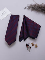 Maroon Striped Necktie Pocket Square Brooch & Cufflinks Giftset