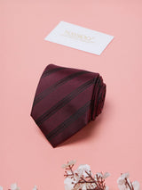 Maroon Stripes Teflon Silk Necktie - TOSSIDO