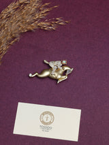 Matte Gold Crystal Jockey Brooch