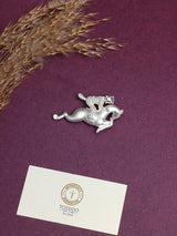 Matte Silver Crystal Jockey Brooch - TOSSIDO
