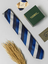 Midnight Blue & Silver Textured Stripe Necktie - TOSSIDO