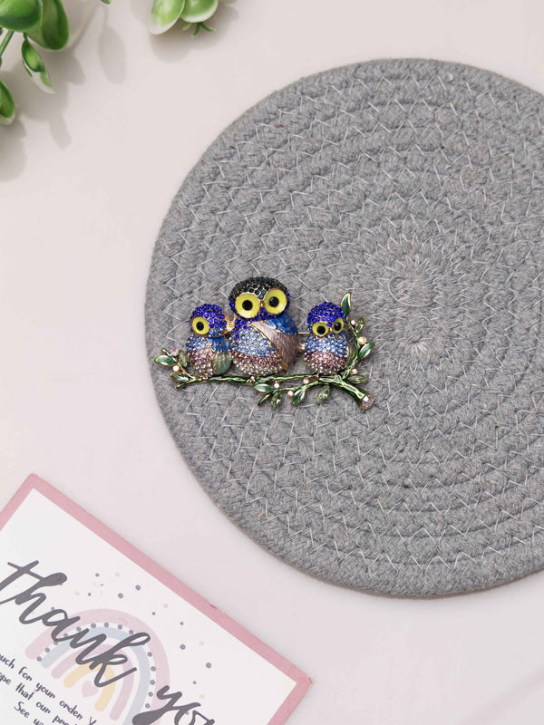 Midnight Glow Owl Trio Brooch - TOSSIDO