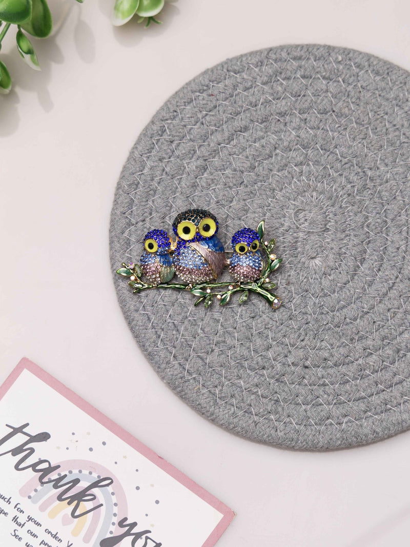 Midnight Glow Owl Trio Brooch - TOSSIDO