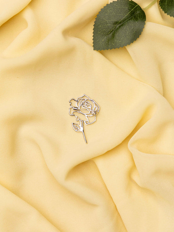 Minimal Silver Rose Brooch - TOSSIDO