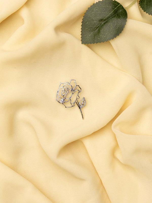 Minimal Silver Rose Brooch - TOSSIDO