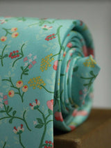 Mint Green Floral Printed Necktie - TOSSIDO