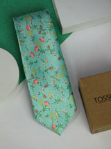 Mint Green Floral Printed Necktie - TOSSIDO