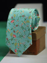Mint Green Floral Printed Necktie - TOSSIDO