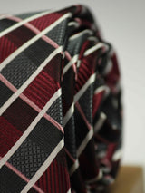 Multicolor check necktie in woven microfiber, tied view