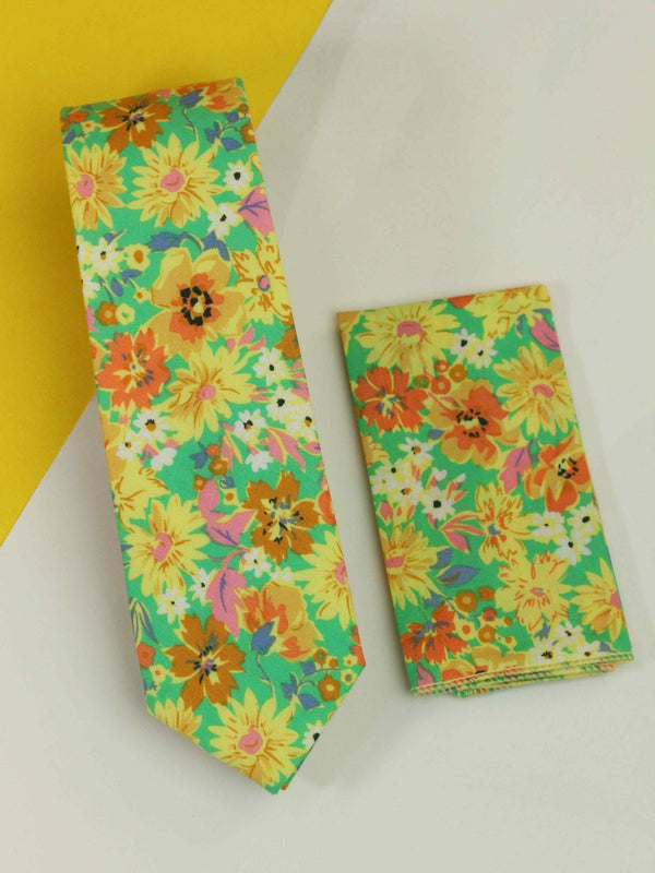 Multicolor Floral Necktie & Pocket Square Giftset - TOSSIDO