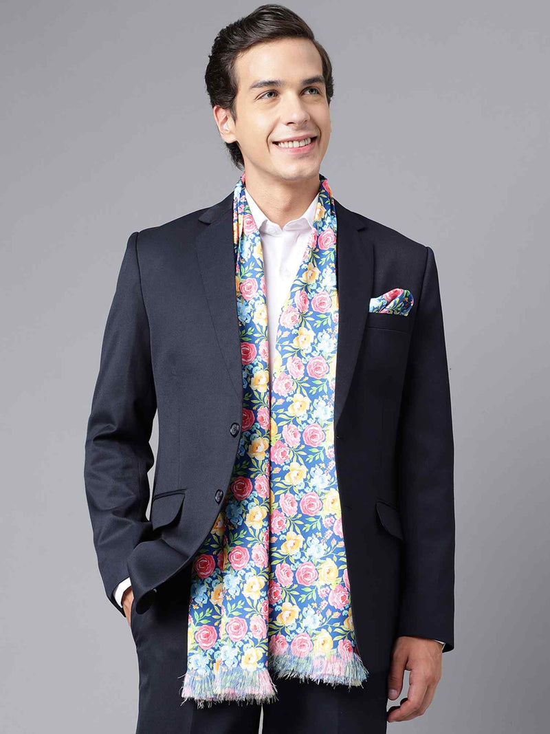 Multicolor Floral Stole & Pocket Square Set - TOSSIDO