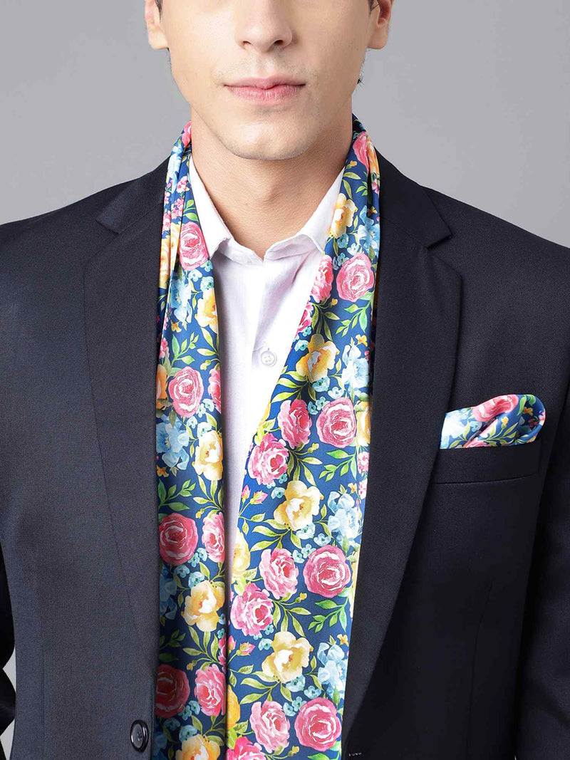 Multicolor Floral Stole & Pocket Square Set - TOSSIDO