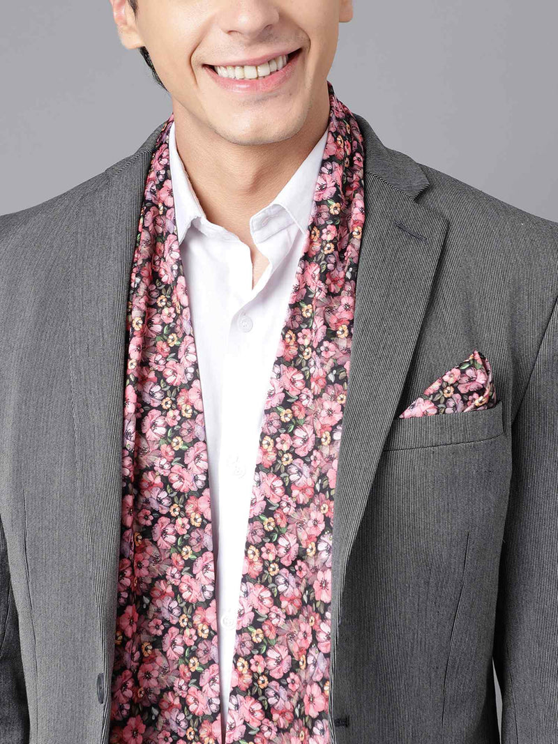 Multicolor Floral Stole & Pocket Square Set - TOSSIDO