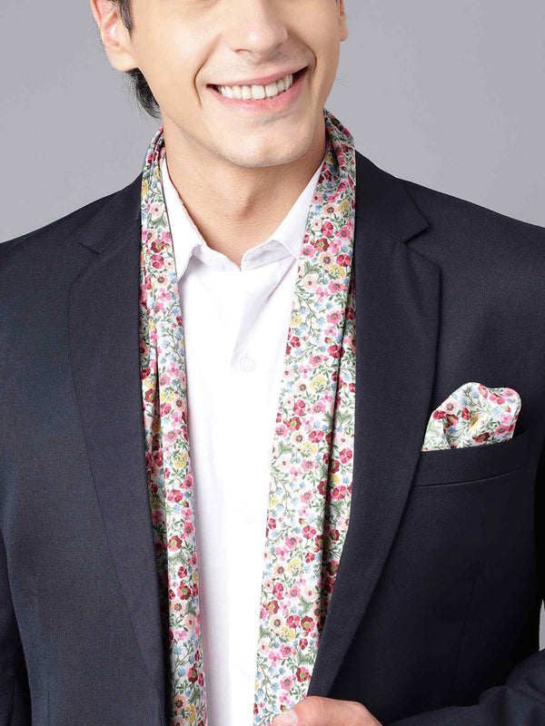 Multicolor Floral Stole & Pocket Square Set - TOSSIDO