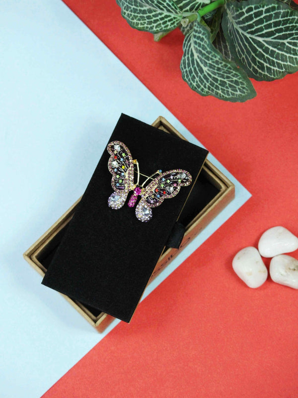 Multicolor Metal Butterfly Brooch - TOSSIDO