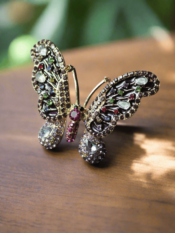 Multicolor Metal Butterfly Brooch - TOSSIDO