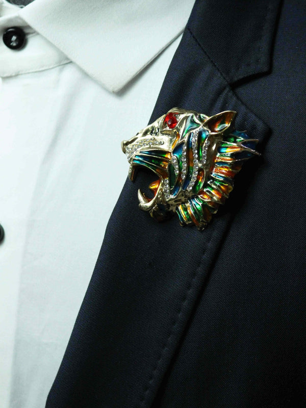 Multicolor Metal Tiger Brooch - TOSSIDO