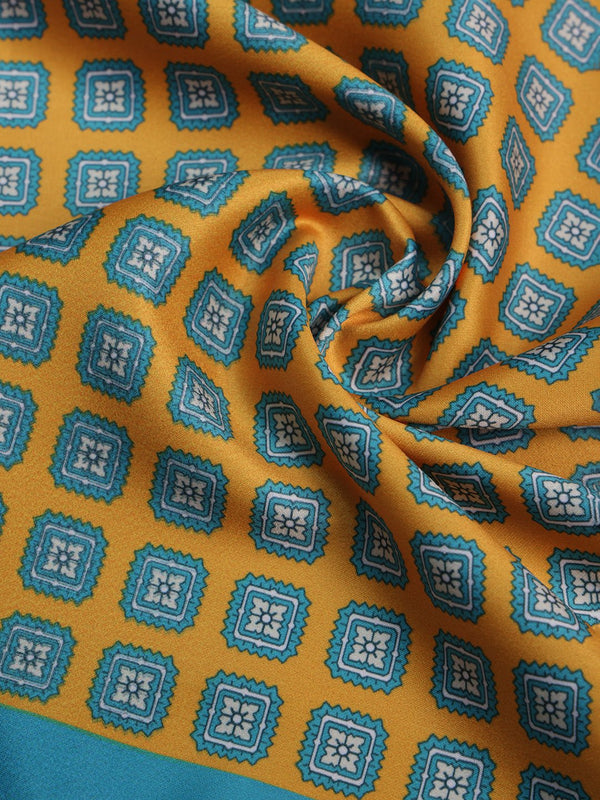 Mustard & Blue Geometric Pocket Square - TOSSIDO