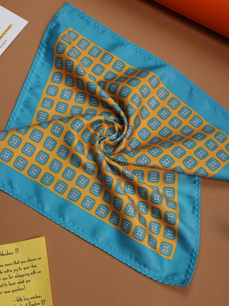 Mustard & Blue Geometric Pocket Square - TOSSIDO