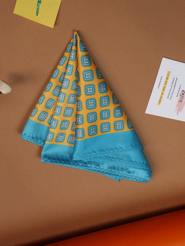 Mustard & Blue Geometric Pocket Square - TOSSIDO