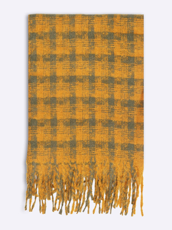 Mustard & Grey Checkered Poly - Wool Muffler - TOSSIDO