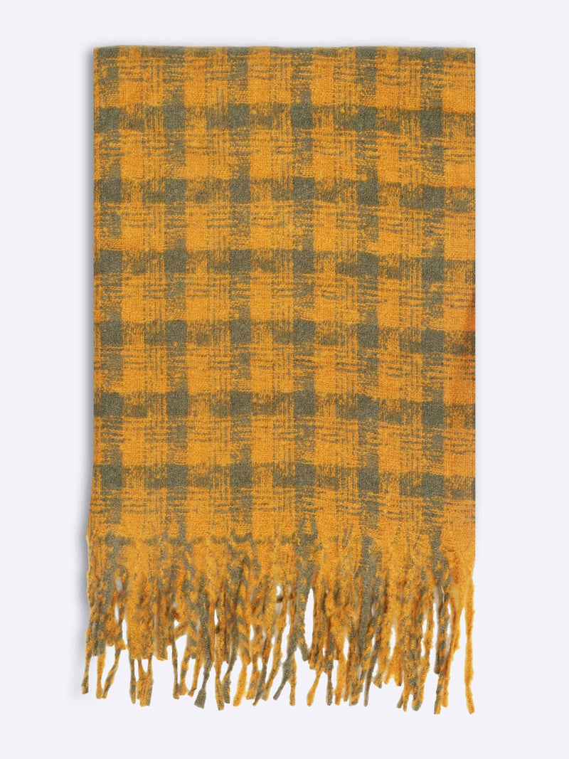 Mustard & Grey Checkered Poly - Wool Muffler - TOSSIDO