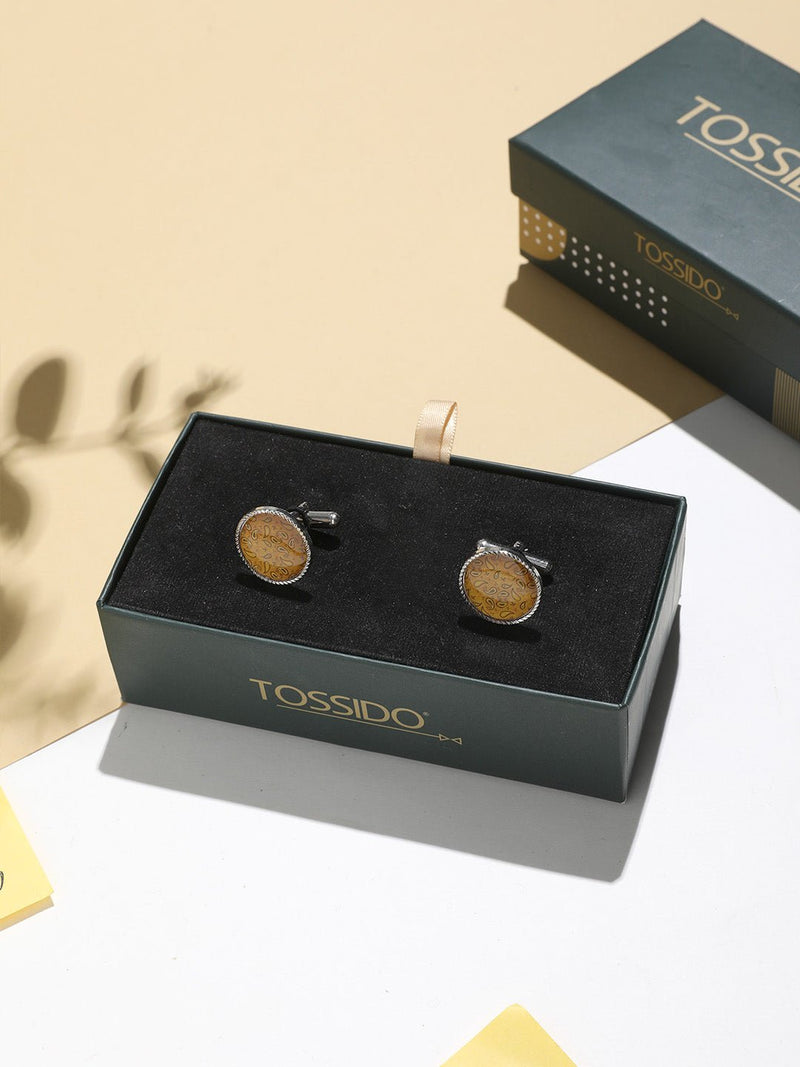 Mustard Paisley Cufflinks - TOSSIDO