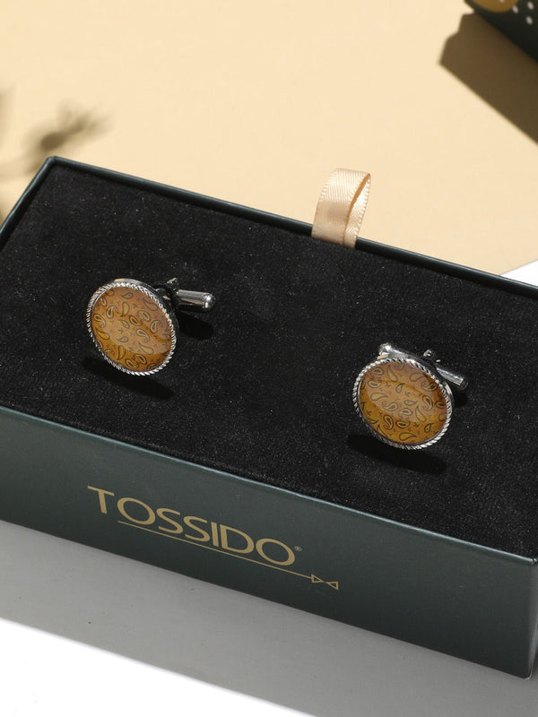 Mustard Paisley Cufflinks - TOSSIDO