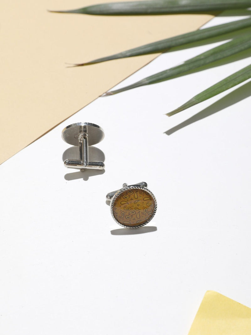 Mustard Paisley Cufflinks - TOSSIDO