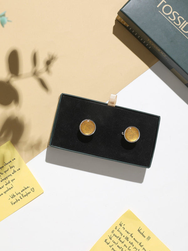 Mustard Paisley Cufflinks - TOSSIDO