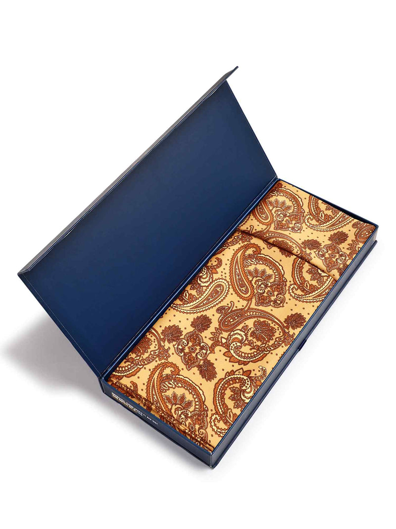 Mustard Paisley Stole & Pocket Square Set - TOSSIDO