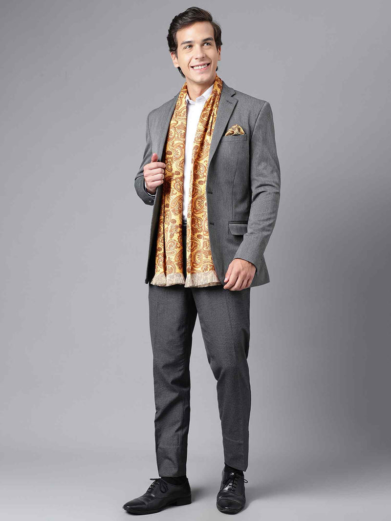 Mustard Paisley Stole & Pocket Square Set - TOSSIDO