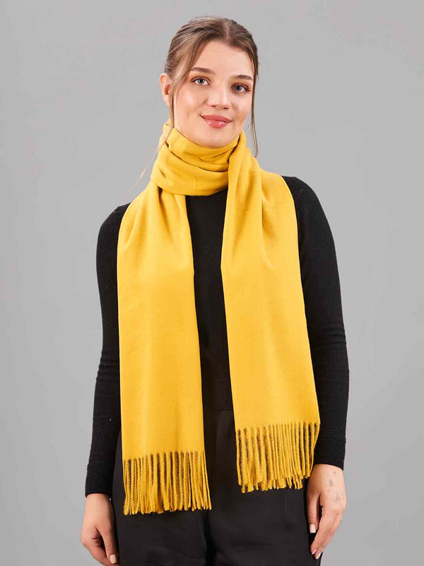 Mustard Solid Woolen Muffler - TOSSIDO